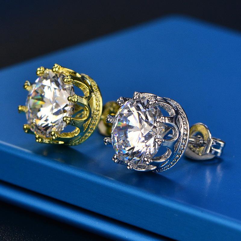 Lab Created Shiny White Moissanit 925 Sterling Silver Crown Stud Earrings Crystal Jewelry For Women Wedding Gift