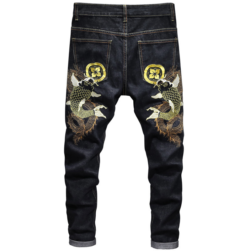 IEFB Spring Carp Embroidery Fashion Black Jeans Men's Chinese Style Personality Straight Tube Small Straight Leg Pants 9Y6012 210524