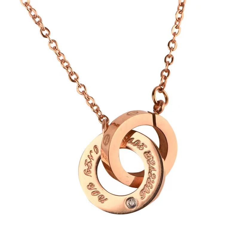 Fashion double ring necklace simple women's clavicle Stainless steel rose gold Zircon Pendant
Fashion double ring necklace simple women's clavicle Stainless steel rose gold Zircon Pendant