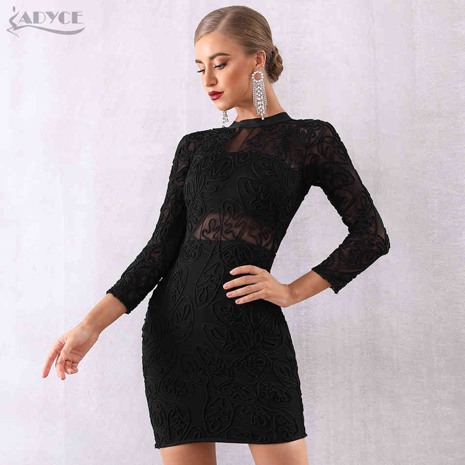 Winter Women Bandage Dress Sexy Black Long Sleeve Lace Club Vestidos Celebrity Evening Runway Party es 210423