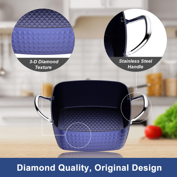 Cooking Utensils Casserole Dish Square Induction with Lid 24cm/ 4L Stock Pots Non Stick Saucepan Aluminum Ceramic Coating Cooking Pot