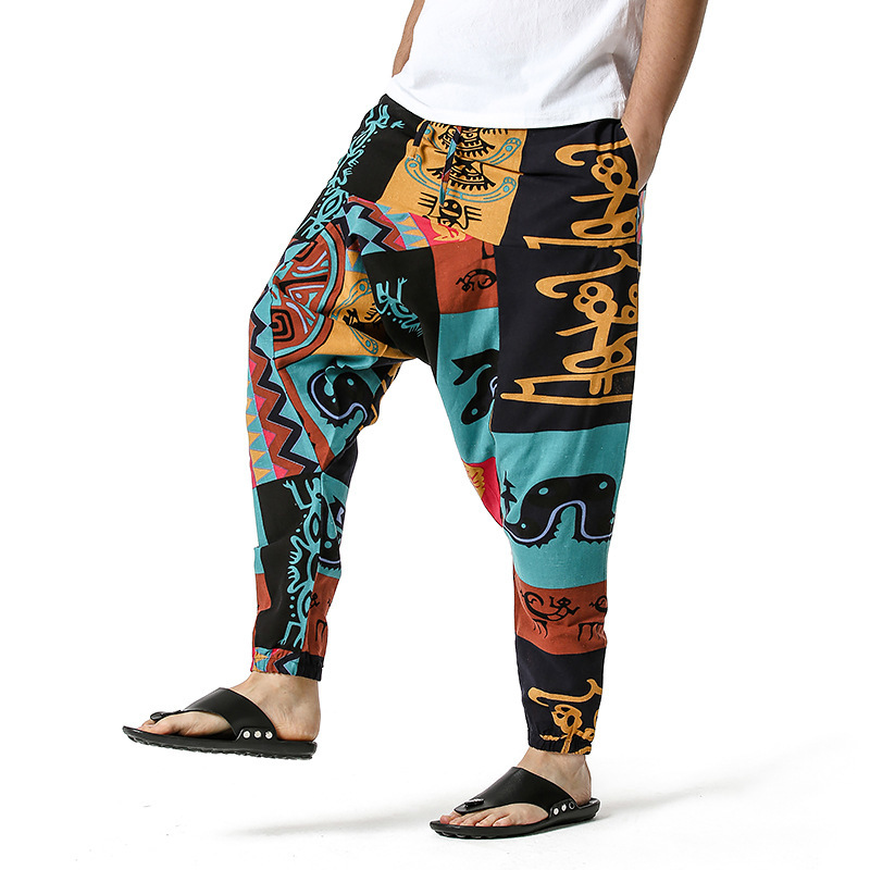 Men's Hip Hop Baggy Harem Low Crotch Pants African Pattern Print Genie Hippie Pants Cotton Casual Harajuku Joggers Sweatpants 210522