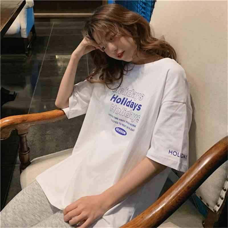 Letter Loose Casual Korean Style Basic All Match Fashion Arrival Cotton College Wind Summer Women Top T-shirts 210622