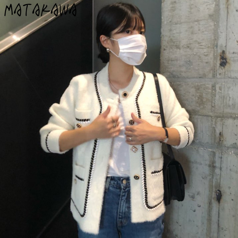 MATAKAWA Autumn and Winter Retro Round Neck Waterproof Mink Woman Jackets Single-breasted Loose Thick Velvet Short Coat Female 210513