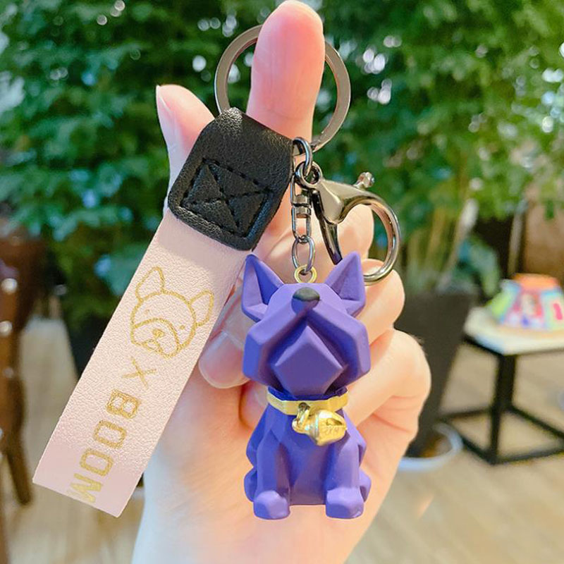 Punk French Keychain PU Leather Cute Dog Keychains for Women Bag Pendant Jewelry Trinket Men Car Ring Key Chain