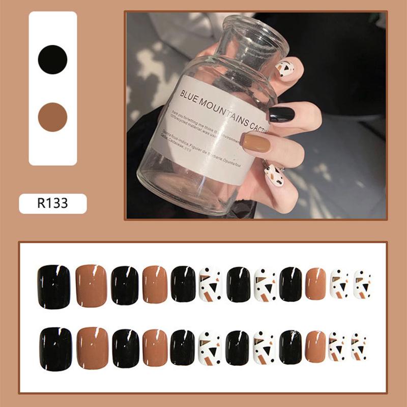False Nails 24 Pcs Amber Marble Small Floral Design Fake Autumn Flowers Press On Nail Tips Art Tools For Manicure Makeups