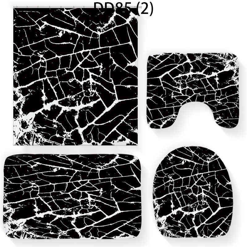 Marble Printing Bathroom Curtain Shower with Hook Waterproof Curtains Set Non-slip Rugs Toilet Lid Cover Bath Mat Home Decor 211130
