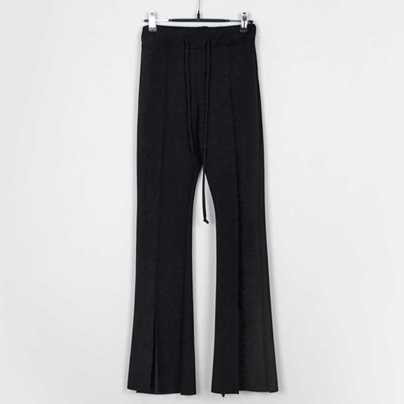 WOMENGAGA Women's Summer Slim Korean Corded Flared Pants Split Wide Leg Knitted Trousers Fashion Women D1LF 210603