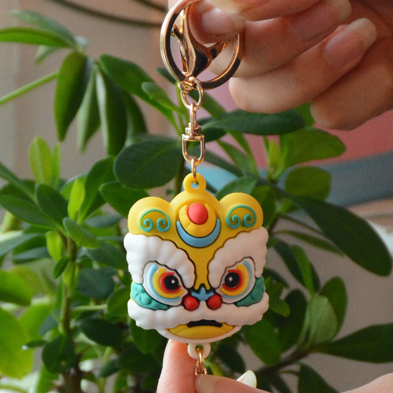 Key Rings Creative Chinese Style Lion Dance Doll Chain Pendant Simple National Fashion Black Awakening Festive Blessing