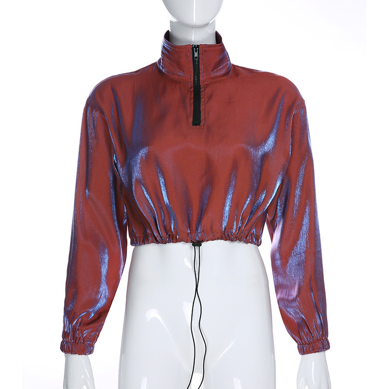 Nomikuma Korean Drawstring Cropped Hoodies Spring Zipper Stand Neck Women Sweatshirts Causal Long Sleeve Top Jumper 6F381 210427