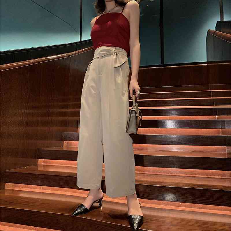 Fashion Women Straight Pant High Waist Ankle-length Slacks Loose Khaki Trousers Summer Office Lady Workwear Pants 210608