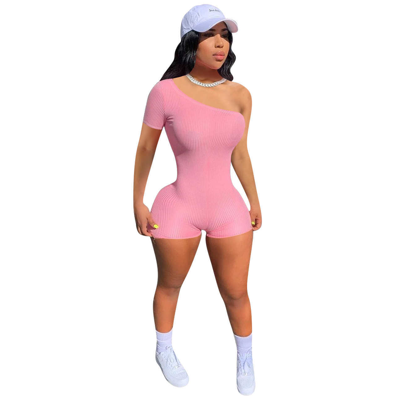 Designers Women jumpsuits summer romper Clothes 2023 women's rib one shoulder Jumpsuit amp rompers short