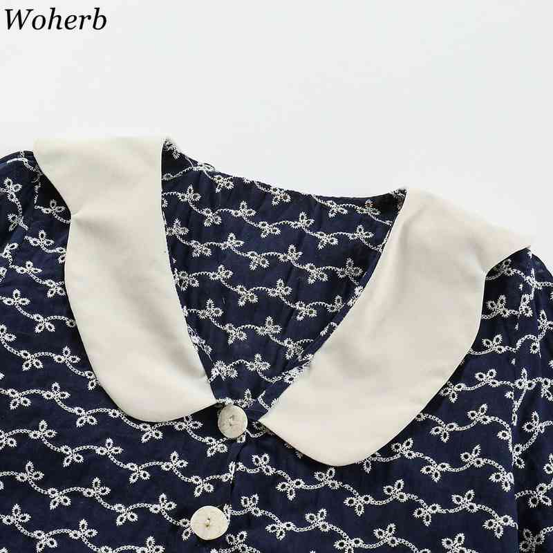 Blouse Women Summer Loose Short-sleeve Print Shirt Korean Temperament Peter Pan Collar Slim Fit Tops Elegant Blusas Mujer 210519