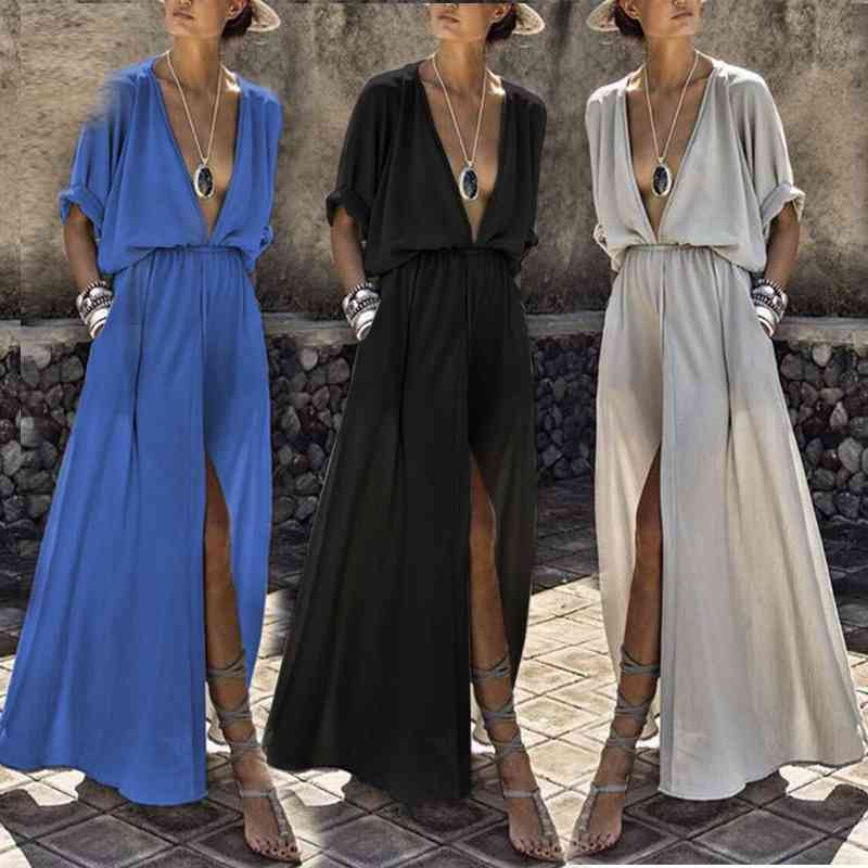 Women Summer Maxi Dress Plus Size Deep V-ncek Half Sleeve Holiday Long Beach Causal Loose Party Split es Vestidos 210603, Gray
Women Summer Maxi Dress Plus Size Deep V-ncek Half Sleeve Holiday Long Beach Causal Loose Party Split es Vestidos 210603, Gray