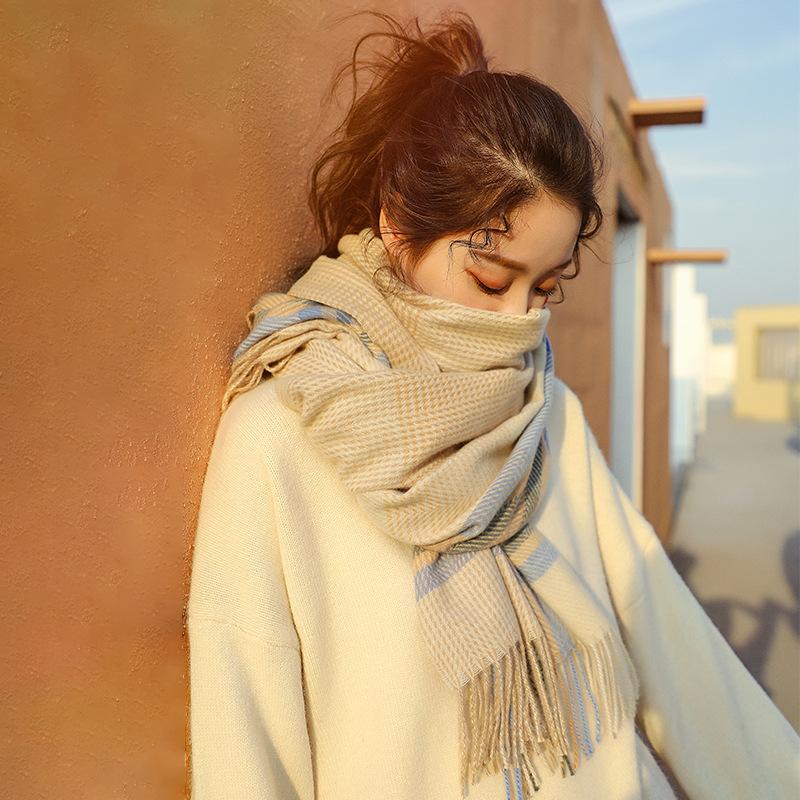Scarves 2021 Japan And South Korea Sweet Plaid Cashmere Scarf Winter Shawl Women Thickened Warm Tassel Bib, Blue;gray
Scarves 2021 Japan And South Korea Sweet Plaid Cashmere Scarf Winter Shawl Women Thickened Warm Tassel Bib, Blue;gray
