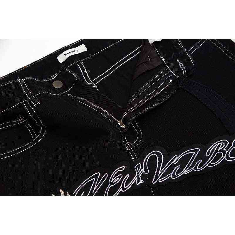 casual pants men's Retro skull letter embroidery Gothic jeans fashion loose straight wide leg 211111