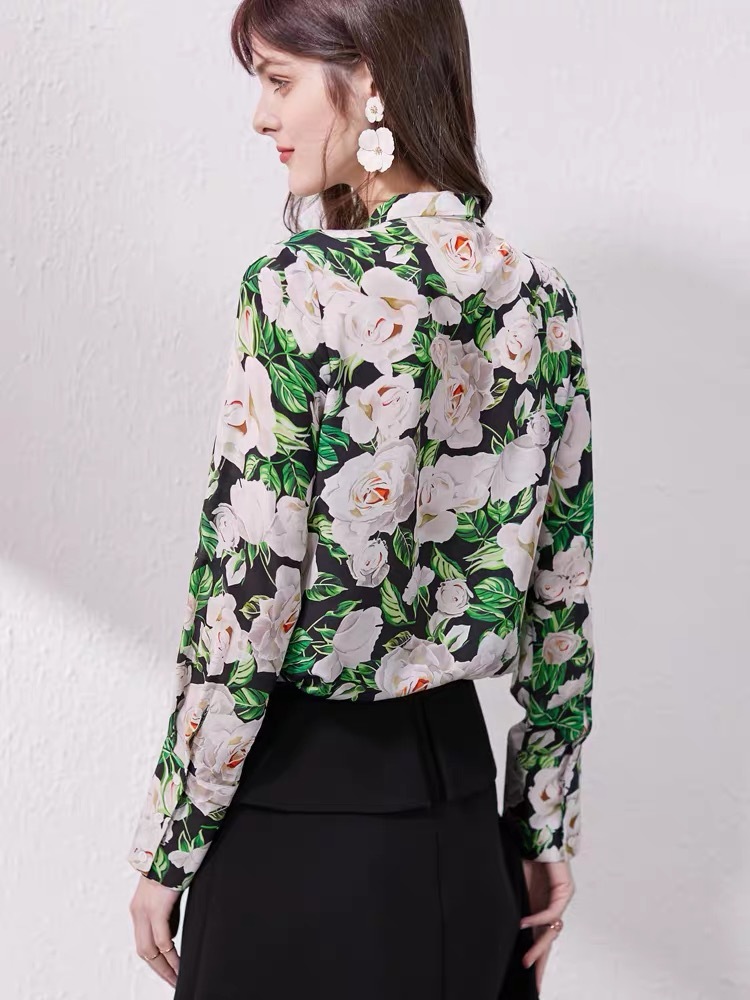 Vintage Elegant Pink Floral Blouses Women Casual Blusas Female Shirts Moda Chic Top Shirt Lady poleras mujer 210421