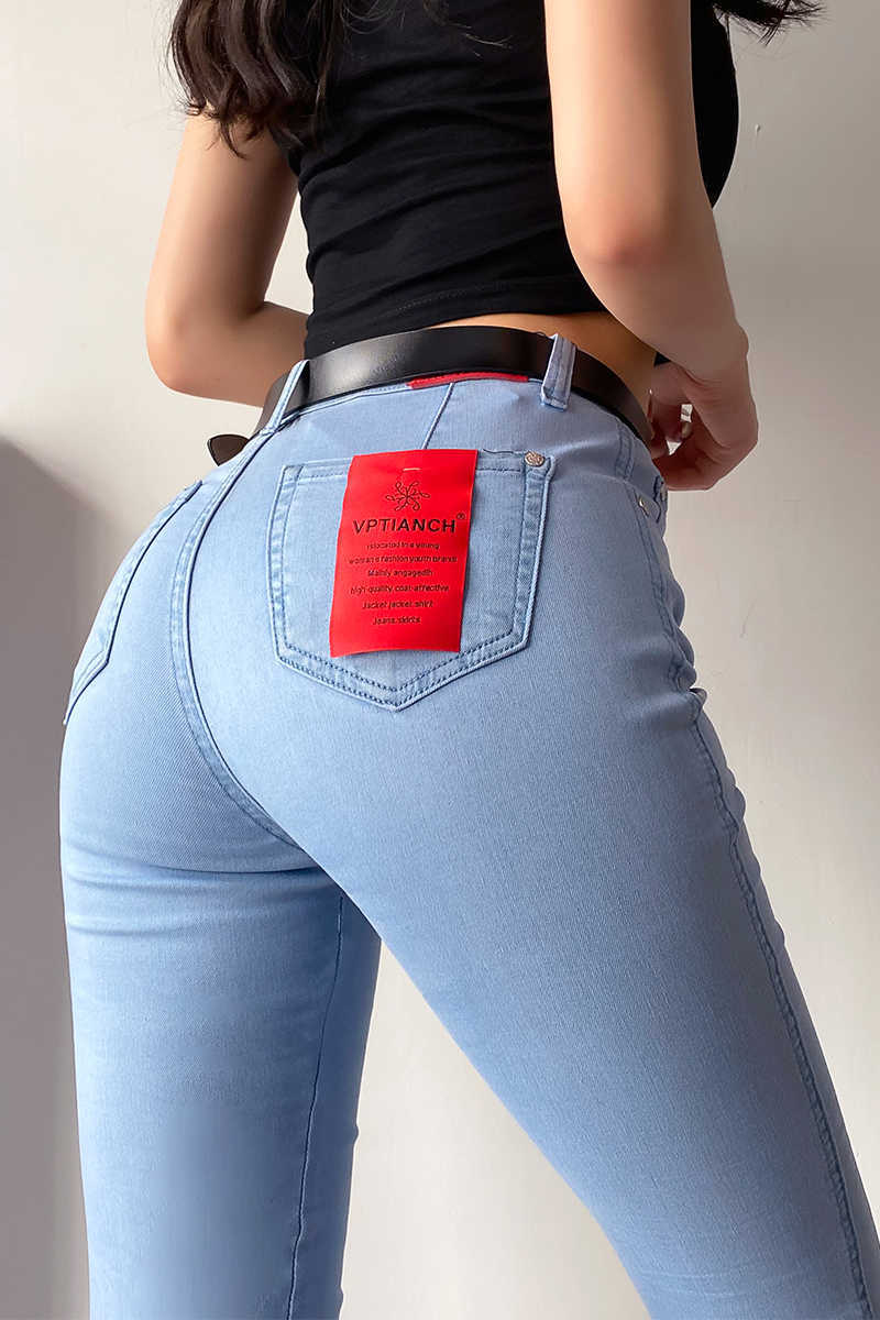 WOMENGAGA Sexy Women Tight High Waist Hip Lifting Peach Skinny Style Jeans Female Stretch Slim Pencil Pants F3T7 210603