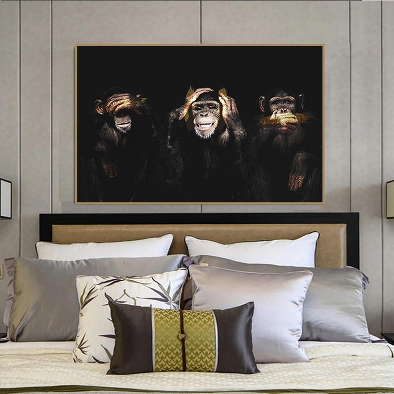 Dark Wise 3 Monkey Gorilla Pictures Animal Posters And Prints Canvas Painting Wall Art For Living Kids Room Decoration
