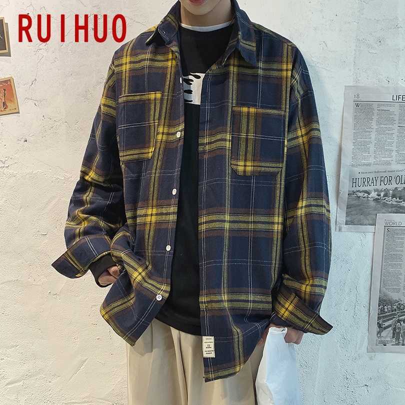 RUIHUO Black Mens Shirt Plaid s For Clothing Checkered Blouse M-5XL Spring Arrival 210721, Blue
RUIHUO Black Mens Shirt Plaid s For Clothing Checkered Blouse M-5XL Spring Arrival 210721, Blue