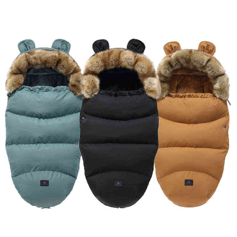 Winter Baby Stroller Sleeping Bag Cute Ear Sleepsack For Infant Warm Thick Plus velvet Footmuff born Wheelchair Envelopes 210816