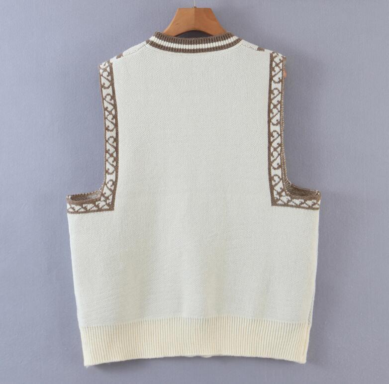 Spring Ethnic Geometric Totem Knitted Sweater Vest Preppy Style Korean Clothes Cool Girl Sleeveless Jumper Y2K Knitwear 210429