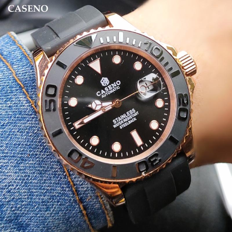 Wristwatches Automatic Mechanical Watch Men Top Mens Watches Black Ceramic Outer Ring Gold Stainless Steel Silicone CASENO
Wristwatches Automatic Mechanical Watch Men Top Mens Watches Black Ceramic Outer Ring Gold Stainless Steel Silicone CASENO