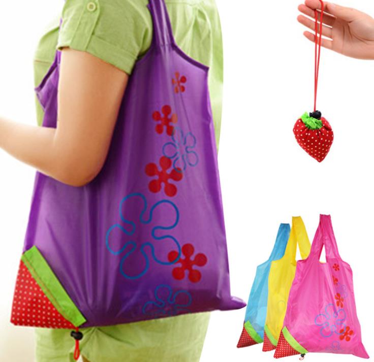 Storage Handbag Strawberry Grapes Pineapple Foldable Shopping Bags Reusable Folding Grocery Nylon Large Bag Random Color SN2382