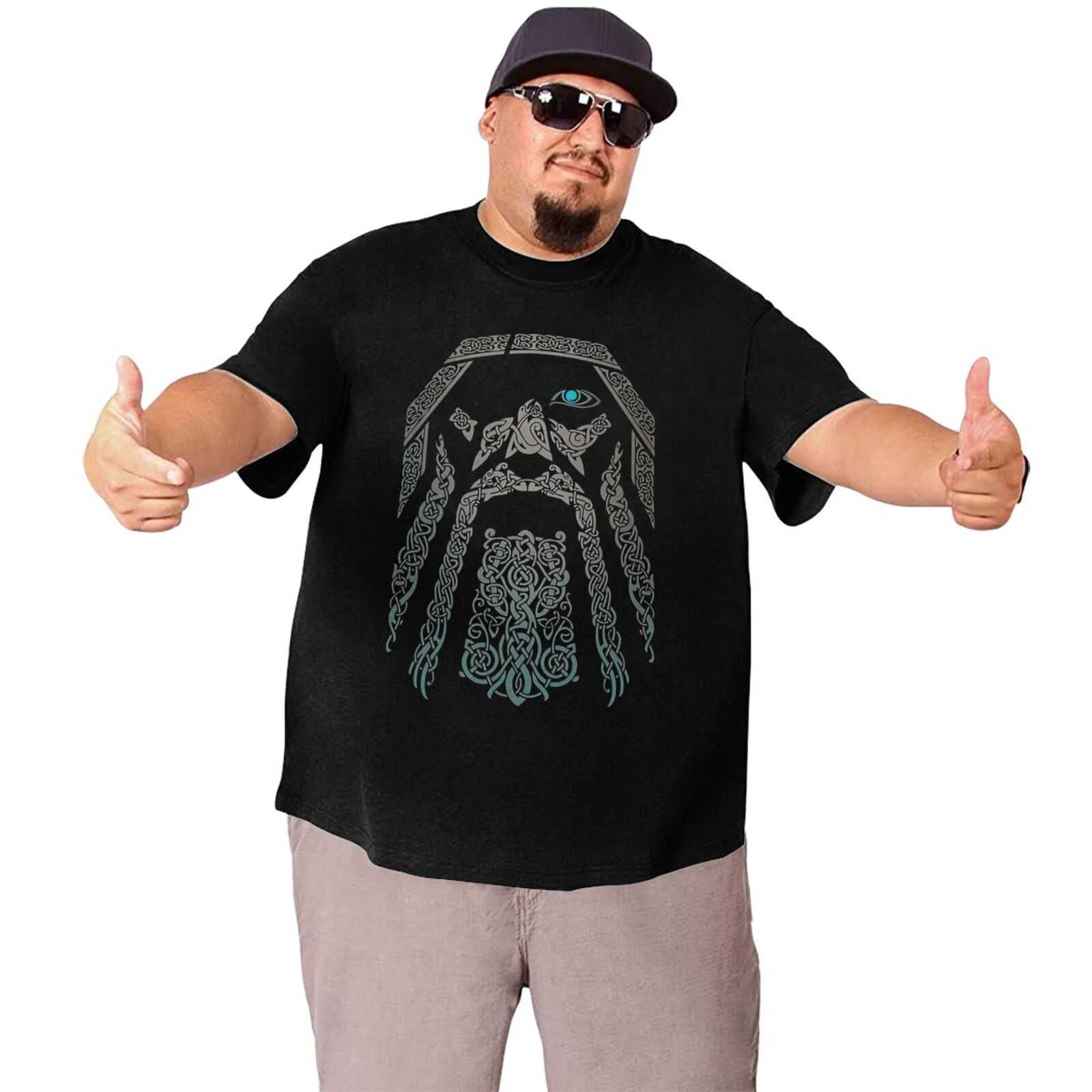 Kanpa 100% Cotton Viking Graphic T Shirts for Big Tall Man Oversized T-shirt Plus Size Top Tee Men's Loose Large Clothing 210629
