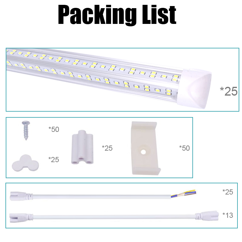 4Ft 8Ft V Shape Integrate LED Tube Light 4 Rows 144W 8 Ft Feet Cooler Door Freezer Lighting SMD2835 Factory Warehouse Garage Lamp