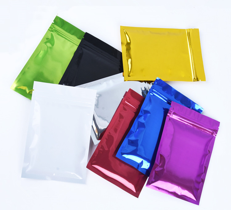 100pcs Flat Bottom Glossy Aluminum Foil Zip Lock Bag Resealable Food Powder Snack Nuts Coffee Beans Trial Heat Sealing Gift Pouches Support Printing