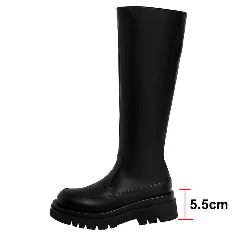 Meotina Women Knee High Riding Boots Platform Flat Shoes Fashion Round Toe Zipper Ladies Long Boots Autumn Winter 33-43 Beige Y0914