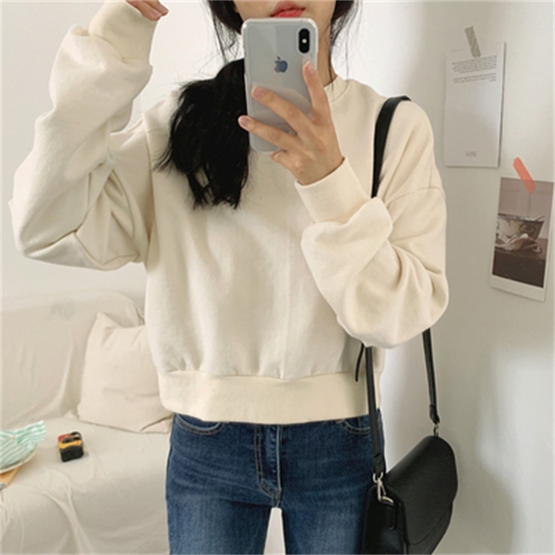 4colors autumn korean chic style Women Sweatshirts solid color basic Long Sleeve Sweatshirt Womens pullovers ( C2030) 210423