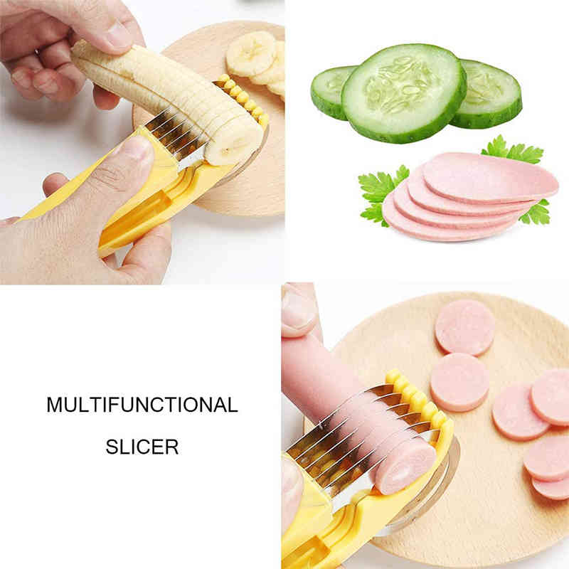 New Banana Cutter Fruit Vegetable Sausage Stainless Steel Slicer Salad CutterTools Cooking Tools Kitchen Accessories Gadgets