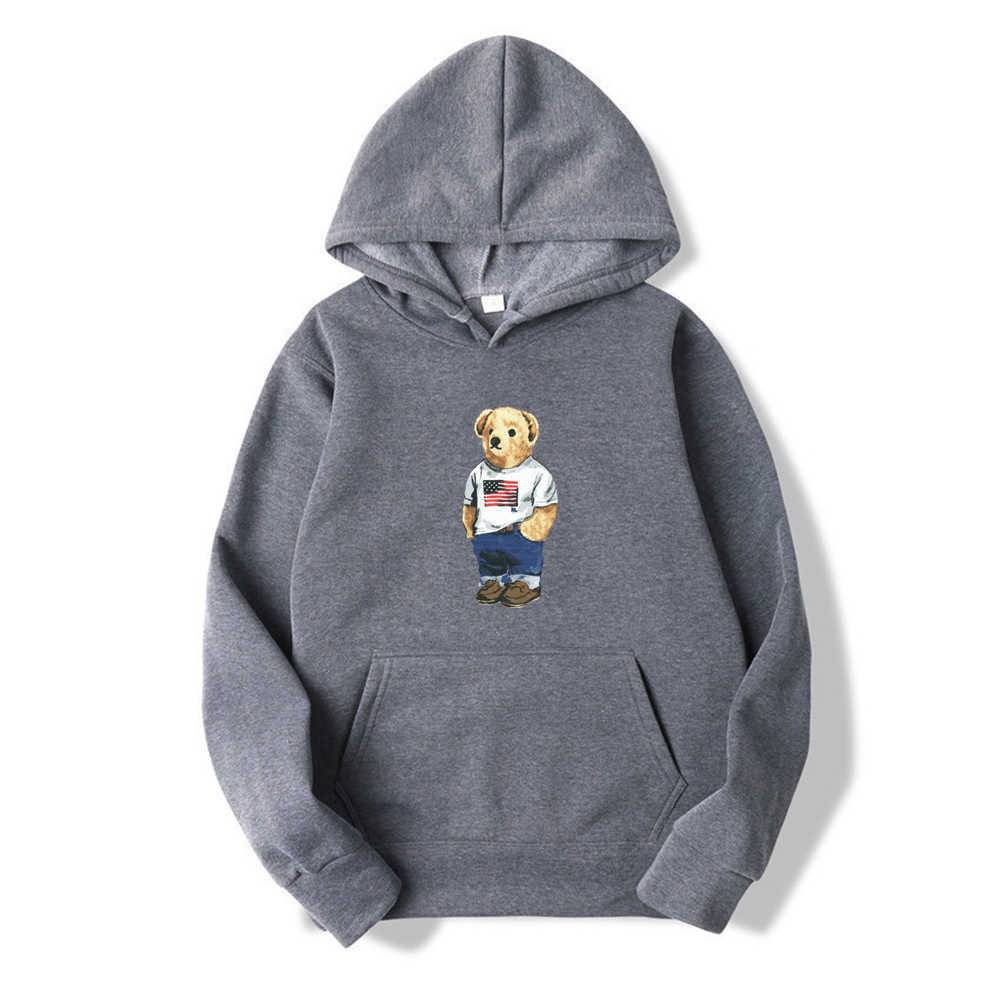 Hoodie Solid Color Printing Cute Bear Casual Loose Exercise Daily Trend Fashion Lovers Sweatshirt Top 210813
