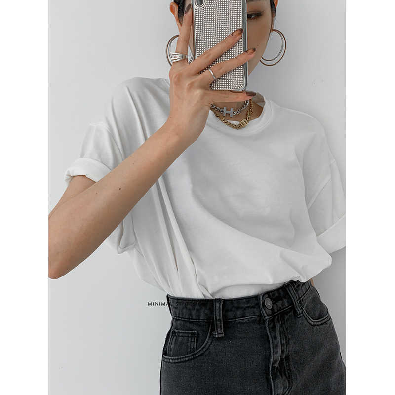 Yedinas Summer 100% Cotton T Shirt Oversized Korean Short Sleeve T-shirts Basic Couples T-shirt Solid Color Plus Size Tops Tee 210527