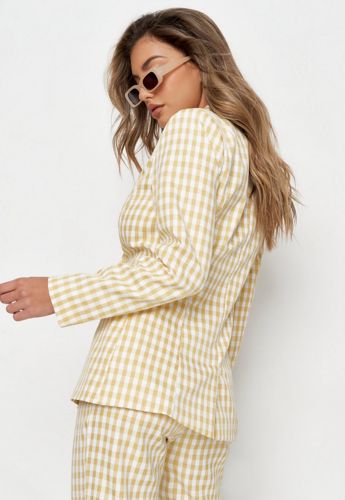 Summer Light Yellow Check Women Pants Suits Slim Fit Plaid Blazer Suit Ladies Prom Party Wedding Wear(Jacket+Pants)