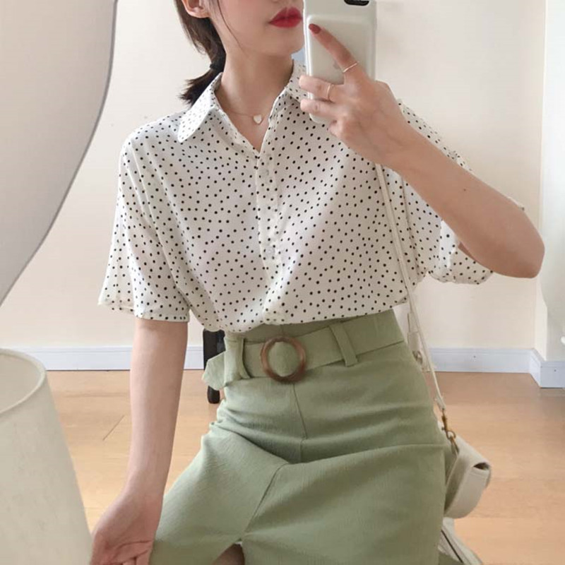 2 colors femme womens tops 2021 summer korean style polka dot print short sleeve thin chiffon shirt women blouses (F3982), White
2 colors femme womens tops 2021 summer korean style polka dot print short sleeve thin chiffon shirt women blouses (F3982), White