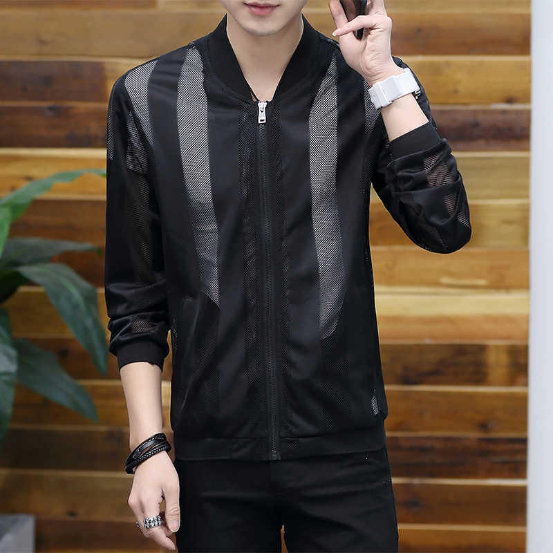 Transparent Stripe Solid Cool Jackets Men Sun Protection Clothing Summer Casual Jacket skin Thin Coat Male Plus Size M-5XL 211009