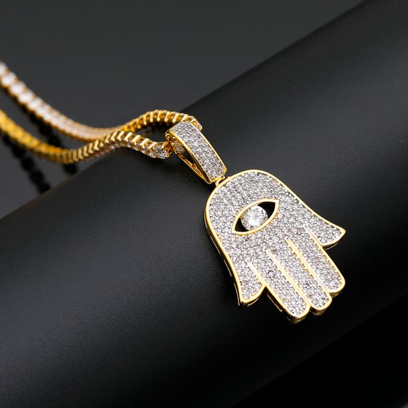 Evil Eye Hamsa Hand Of Fatima Pendant Necklace Gold Micro Pave Cubic Zircon & Chain Hip Hop Women/Men Jewelry Gift Chains от DHgate WW