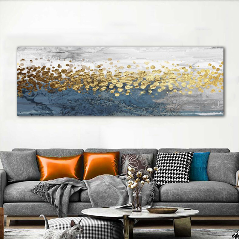 Golden Abstract Nordic Poster Wall Art Canvas Painting Pictures For Living Room Modern Home Decor Blue Bedside Prints Cuadros