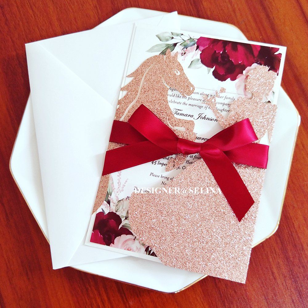 Pink Gold Glitter Horse Princess Invitations For Wedding With Personalized Printing and Envelope Ribbon DIY Laser Cut Quinceanera Invites, Silver
Pink Gold Glitter Horse Princess Invitations For Wedding With Personalized Printing and Envelope Ribbon DIY Laser Cut Quinceanera Invites, Silver