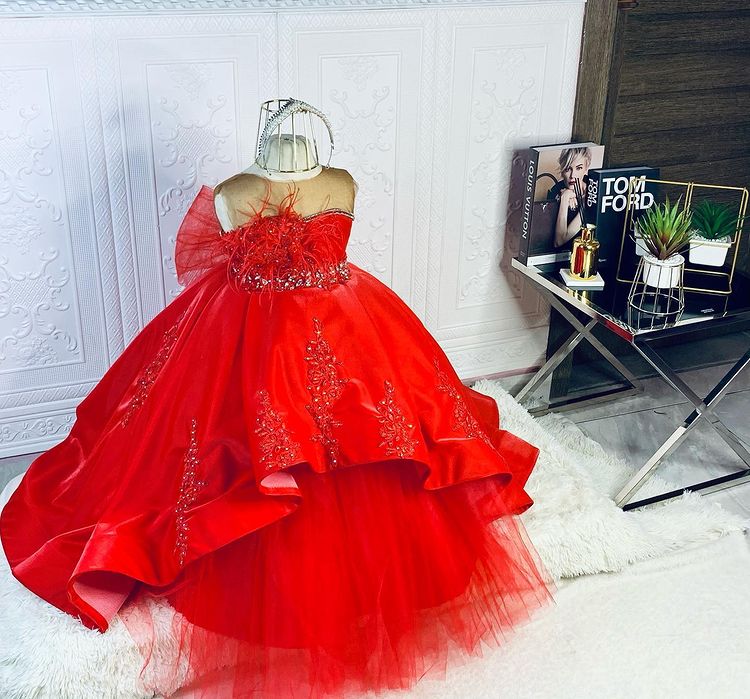 Red Luxurious Tutu Flower Girl Dresses Lace Beaded Ball Gown Sheer Neck Tulle Lilttle Kids Birthday Pageant Weddding Gowns ZJ598