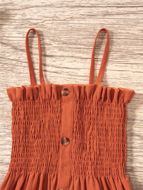 Toddler Girls Shirred Button Front Ruffle Trim Cami Dress SHE