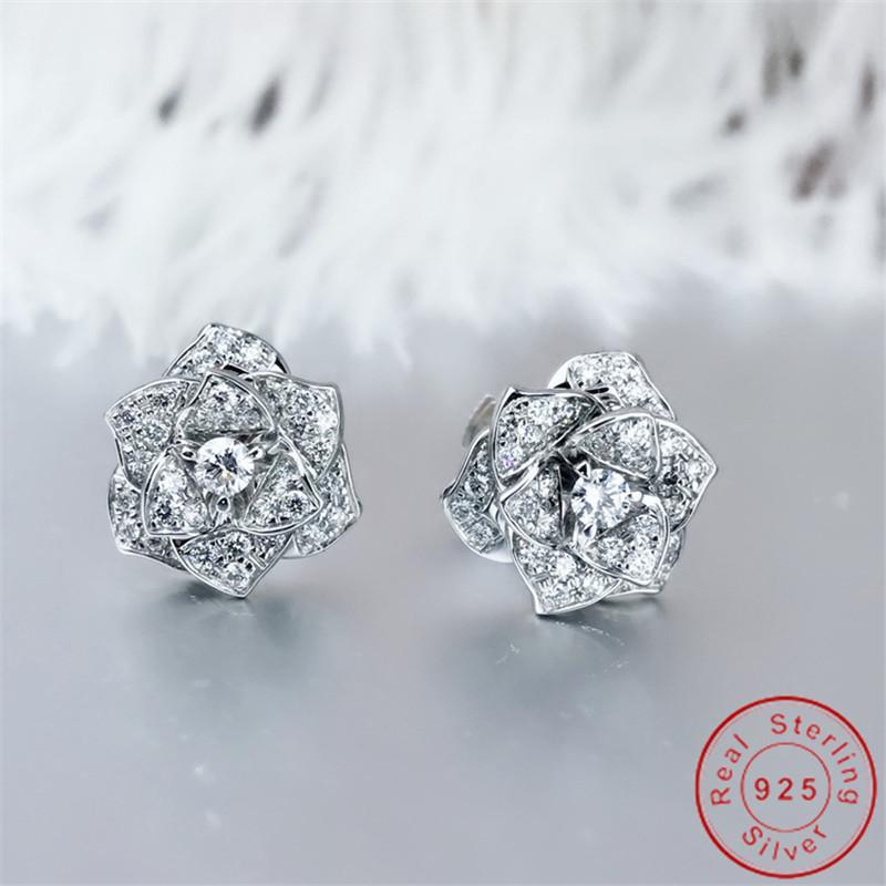 Flower Diamond Stud Earring Real 925 sterling silver Jewelry 24K Gold Engagement Wedding Earrings for Women Bridal Party Gift
Flower Diamond Stud Earring Real 925 sterling silver Jewelry 24K Gold Engagement Wedding Earrings for Women Bridal Party Gift