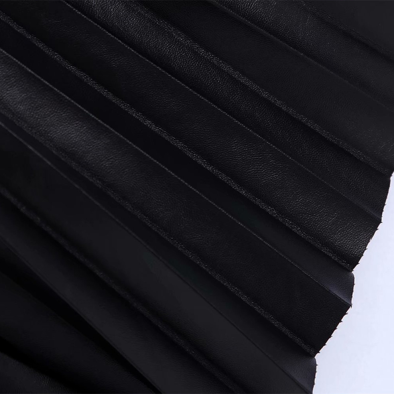 Vintage Woman Leather V Neck Spaghetti Strap Dress Spring Autumn Fashion Ladies Draped es Female Cool A-Line 210515