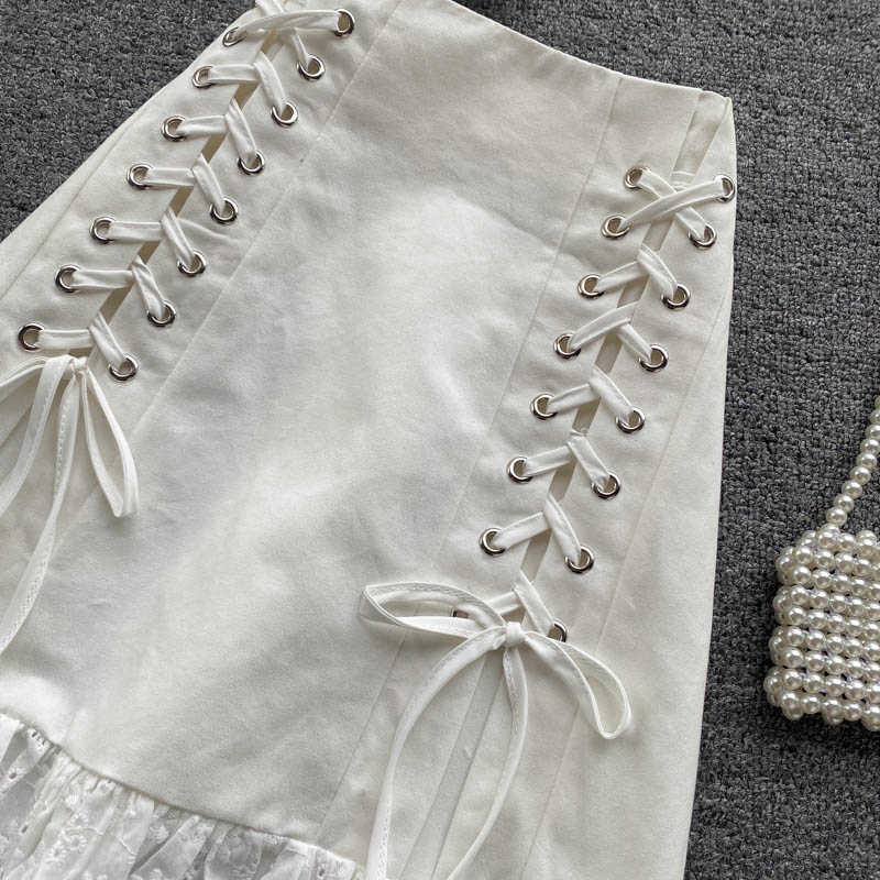 DEAT Women Skirt Slash Neck Ruffles Bandage Short Two Piece Set Fashion Temperament Spring Summer 11D337 210709