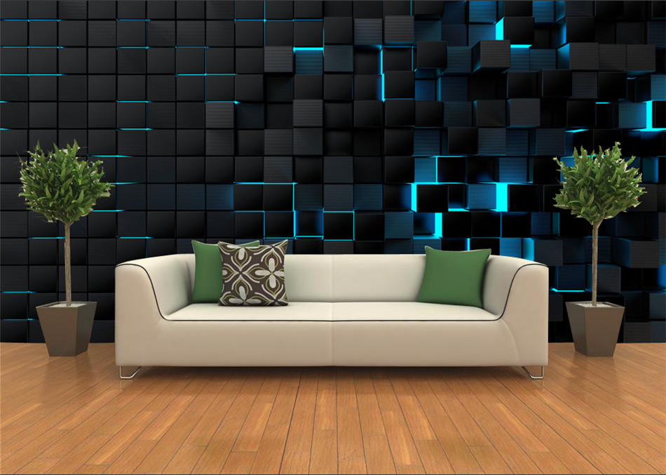 Modern living style wallpaper Mural Wallpapers for Office Esports Hall Living Room Wall Paper 3D Blue Light Shining Black Cubes Home Decor
