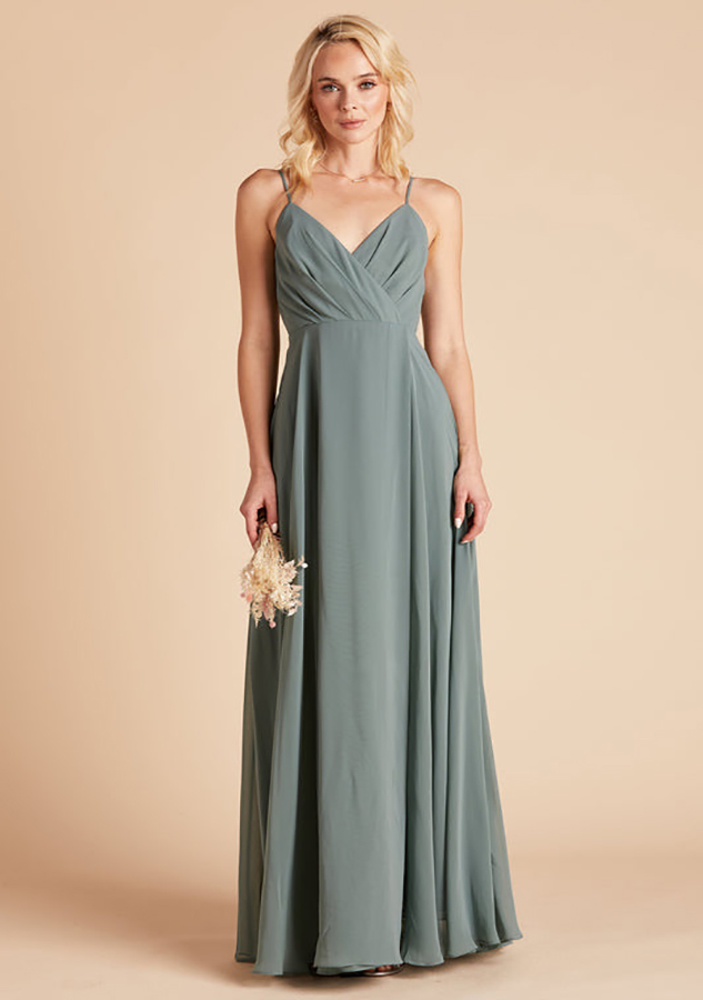 Flowy Chiffon Bridesmaid Dress Spaghetti Straps Pockets Maid Of Honor Dress Floor Length Wedding Party Guest Gowns