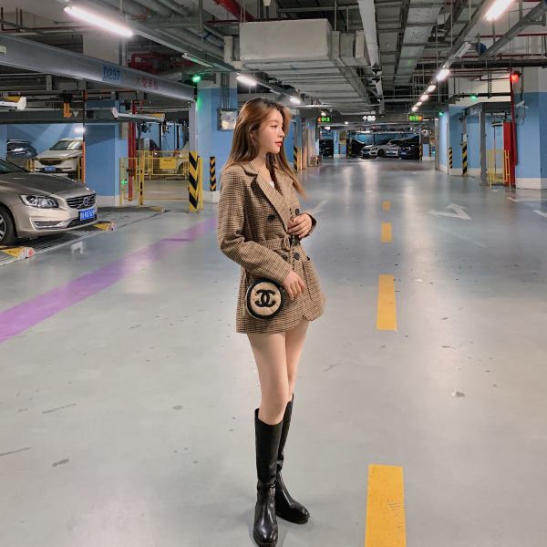 Spring Autumn Women's Sashes Jackets Notched Outerwear England Style OL Vintage Plaid Blazer Woolen Coat Tops Female 210506